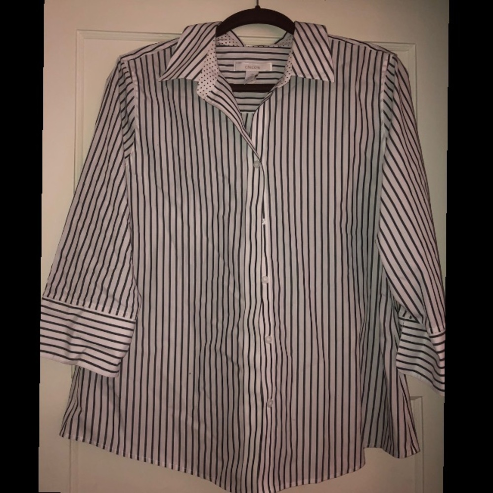 Chico’s Vertical Stripe Black/White Button Down